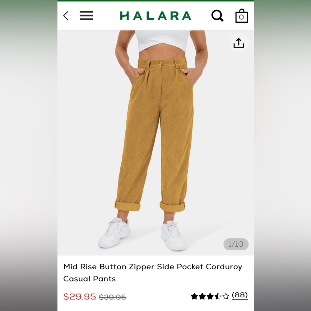 Halara super soft corduroy pleated button pants